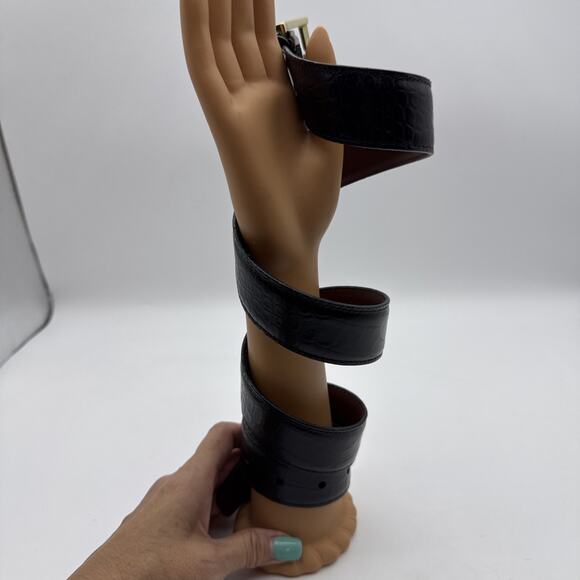 Men's TORINO Italian Embossed Croc Calf Leather Black Belt Sz 36 Made In USA - Picture 5 of 15